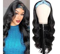 Headband Wig Human Hair Wavy No Lace Front Half Wig Glueless Unprocessed Brazilian Human Hair Machine Made for Black Women Unprocessed Brazilian