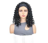 Headband Wig Kinky Curly Afro Wig for Women Pre Styled Turban with Adjustable Cap Black Brown Grey Synthetic Curly Hair for Daily Party Cosplay(Black)