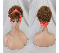 Headband Wig with Bangs, Short Human Hair Scarf Stylwge Curly Wig for Black Women Natural Hair Wig(#4)