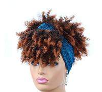 Headband Wigs for Black Women Synthetic Short Afro Kinky Curly Wigs Dark Brown Wig with Bangs Wrap Wigs Afro Curly Headband Wig