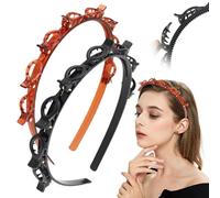 Headband with Clips, Braided Weave Bangs Styling Hairpin Headbands with 8 Clips Each, Multi-Layer Toothed Hairstyle Braid Tool DIY Hair Styling Accessories for Women Girls (Black+Brown, Regular)