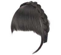 Headband with Hair Attached Headband with Bangs, Fluffy Front Bangs, Synthetic Braided Wig with, Non slip Hair Extensions Brown Black