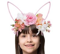 Headband with Rabbit Ears | for Festive Costumes with Flower Decorations, Rabbit Headband, Halloween Carnival Saint Costume for Women and Children