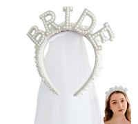 Headband with Veil - Headpiece for the Future, Elegant Pearl Rhinestone Design, Comfortable, Adjustable Fit, Bridal Accessory for Party, Shower, Wedding, Celebration, Boys