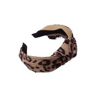 Headband Woman's Fabric Hair Accessories Simple Leopard Print Solid Color Contrast Color Knotted Wide-brimmed Hairband Headband(Khaki)