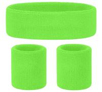 Headband & Wristbands Set - Neon Sweatbands 80s Fun Run Team Building Event Fancy Dress 90s Party Accessories Gym (Green) One Size