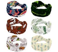 Headbands for Women 6 Packs, Cute Green Gator Crocodile Pattern Wide Elastic Hairband, Non-Slip Headband, Sweatband Yoga Head Band for Workout, Sport, Gym, Running, Fitness