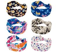 Headbands for Women, 6 Packs Fashion Non Slip Headband, Colorful Butterflies Pattern Knotted Cross Head Wraps, Wide Hairband for Workout Sports Yoga
