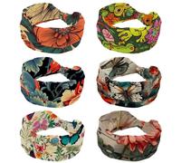 Headbands for Women, 6 PCS Stretchy Head Bands, Funny Cartoon Frogs with Lotus Flower Hair Accessories, Wide Soft Hairband for Yoga Workout Sport Running Travel