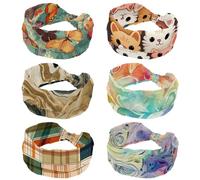 Headbands for Women, 6 Piece Elastic Hairbands, Cute Cartoon Cat Animals Twisted Cross Head bands, Soft Non-Slip Hair Wrap for Workout Yoga, Fashion Hair Accessories