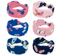 Headbands for Women, 6 Pieces Fashion Non Slip Headband, Colorful Butterflies Pattern Knotted Cross Head Wraps, Wide Hairband for Workout Sports Yoga