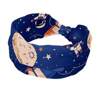 Headbands for Women, Cartoon Space Rockets Wide Headband, Twist Knotted Yoga Workout Hairband, Soft Elastic Headwrap, Fashion Hair Accessories