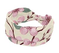Headbands for Women, Cherry Blossom Pink Flowers Pattern Wide Elastic Hairband, Non-Slip Headband, Sweatband Yoga Head Band for Workout, Sport, Gym, Running, Fitness