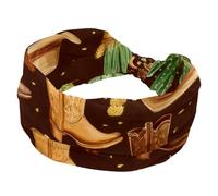 Headbands for Women Cowboy Wild West Caps Boots Cactus Brown Background Sport Stretchy Turban Headband Soft Twist Knotted Hairwrap Hairband for Yoga Workout Daily