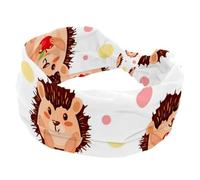 Headbands for Women, Cute Hedgehog with Cherry Heart Pink Yellow Dot Yoga Workout Headband, Elastic Criss Hairband, Soft Hairwrap, Fashion Turban Head Band