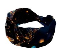Headbands for Women, Fashion Turban Head Bands, Stretch Wide Hairbands, Butterfly with Flowers in the Starry Sky Sparkle Trail No Slip Workout Sport Head Wrap