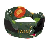 Headbands for Women, Fashion Wide Headband, Cross Elastic Head Wrap, Colorful Doodle Animals Words Pattern Sweat Sport Workout Turban Headband