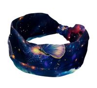 Headbands for Women, Flowers with Butterfly in the Universe Sparkle Heart Trail Elastic Wide Headband, Knotted Hairband, Vintage Head Wraps for Daily Use, Yoga, Workout