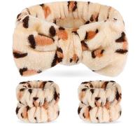 headbands for women for washing face Spa Headband and Wristbands, Makeup Headband for Washing Face, Kids Soft Facial Makeup Head Band, Shower Skin Care Girl Hair Supplies (Leopard Print)
