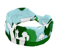 Headbands for Women Girls, a Happy Family of Three in the Park Green Soft Wide Headband, Stretchy Knotted Headwraps, Fashion Sports Hairdband for Workout Yoga, Gym, Running