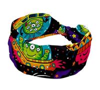 Headbands for Women Girls, Alien Monsters Cartoon Wide Headband, Knotted Cross Turban Head Band, Non Slip Hairband for Yoga Workout Running