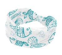 Headbands for Women Girls, Blue Hand Drawn Fish Pattern Swim Soft Wide Headband, Stretchy Knotted Headwraps, Fashion Sports Hairdband for Workout Yoga, Gym, Running