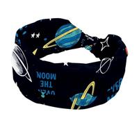 Headbands for Women Girls, Cartoon Fun Space Rocket Planet Stars Soft Wide Headband, Stretchy Knotted Headwraps, Fashion Sports Hairdband for Workout Yoga, Gym, Running