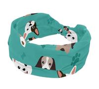 Headbands for Women Girls, Dog Corgi Head Pattern Paw Bone Soft Wide Headband, Stretchy Knotted Headwraps, Fashion Sports Hairdband for Workout Yoga, Gym, Running