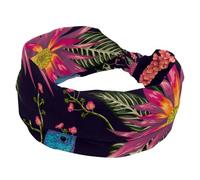 Headbands for Women Girls, Hummingbird Tropical Red Flowers Wide Headband, Knotted Cross Turban Head Band, Non Slip Hairband for Yoga Workout Running