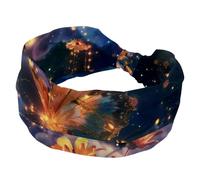 Headbands for Women Girls Ladies, Non Slip Makeup Headband, Butterfly with Flowers Sparkle Trail in the Sky Wide Top Turban Hairband, Knotted Hair Wrap