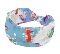 Headbands for Women Girls, Marine Life Soft Wide Headband, Stretchy Knotted Headwraps, Fashion Sports Hairdband for Workout Yoga, Gym, Running