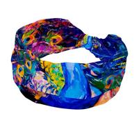 Headbands for Women Girls, Oil Painting a Peacock Shows Its Tail Soft Wide Headband, Stretchy Knotted Headwraps, Fashion Sports Hairdband for Workout Yoga, Gym, Running
