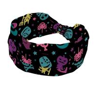 Headbands for Women Girls, Soft Wide Headband, Cute Hallowen Skull Devil Ghost Pattern Stretchy Knotted Headwraps, Fashion Sports Hairdband for Workout Yoga, Gym, Running