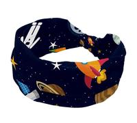 Headbands for Women Girls, Soft Wide Headband, Spaceship Stars Planets with Rockets Stretchy Knotted Headwraps, Fashion Sports Hairdband for Workout Yoga, Gym, Running