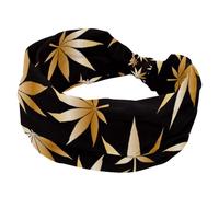 Headbands for Women, Golden Cannabis Leaves Yoga Workout Headband, Elastic Criss Hairband, Soft Hairwrap, Fashion Turban Head Band
