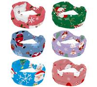 Headbands for Women, Merry Christmas Santa Claus Snowman Elk 6 Pieces Absorbed Sweat Sport Yoga Workout Headband, Soft Stretchy Wide Hairband, Twist Knotted Hairwrap