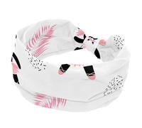 Headbands for Women, Panda Pink Leaves are Cute Wide Headband, Twist Knotted Yoga Workout Hairband, Soft Elastic Headwrap, Fashion Hair Accessories