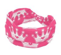 Headbands for Women, Pink Girly Princess Royalty Crown with Heart Jewels Fashion Wide Headband, Cross Elastic Head Wrap, Sweat Sport Workout Turban Headband