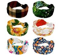 Headbands for Women, Raindrops with Green Leaves 6 PCS Twisted Knot Turban Hairband, Non Slip Sport Hair Bands, Elastic Wide Headband, Hair Accessories