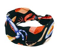 Headbands for Women, Sea Food Salmon Filet Caviar Mussels Crabs Oysters Fashion Wide Headband, Cross Elastic Head Wrap, Sweat Sport Workout Turban Headband