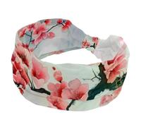 Headbands for Women Stretchy Head Bands Pink Beautiful Blossom Cherry Flower Hair Accessories Wide Soft Hairband for Yoga Workout Sport Running Travel