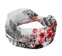 Headbands for Women, Vintage Eiffel Tower Big Ben Rose Flowers Wide Elastic Hairband, Non-Slip Headband, Sweatband Yoga Head Band for Workout, Sport, Gym, Running, Fitness