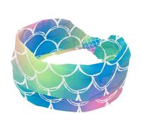 Headbands for Women, Wide Headband, Mermaid Scale Pattern Colorful Twist Knotted Yoga Workout Hairband, Soft Elastic Headwrap, Fashion Hair Accessories