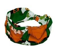 Headbands for Women, Wide Headband, St. Patrick's Four-Leaf Clover Gnomes Soft Stretchy Absorbed Sweat Sport Yoga Workout Hairband, Twist Knotted Hairwrap