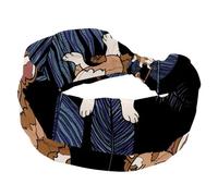 Headbands for Women, Wide Headband, Twist Knotted Yoga Workout Hairband, Cute Corgi Dogtropical Palm Leaves Soft Elastic Headwrap, Fashion Hair Accessories