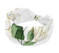 Headbands for Women, Wide Headband, Watercolor Gold Herb Bouquet Twist Knotted Yoga Workout Hairband, Soft Elastic Headwrap, Fashion Hair Accessories