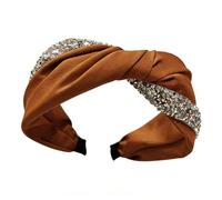 Headbands for Women, Wide Side Cross Knot Twist Headband with Rhinestone, Multicolor for Women(Coffee Hairband)