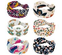 Headbands for Women Workout, 6 Packs Soft Turban Headbands, Fashion Wide Hairbands, Vintage Western Cowboy Hats Wild West Pattern Non Slip Stretchy Head Wraps
