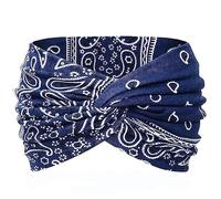 Headbands for Women's Hair Yoga Headbands For Women's Hair Wide Thick Stretchy Turban Knotted Leopard Head Bands(Navy blue cashew)