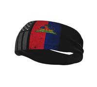 Headbands Vintage Haiti Haitian and America Flag Sweatband for Women Men-Yoga Sweat Band Elastic Wide Hair Bands for Sports Fitness, Black